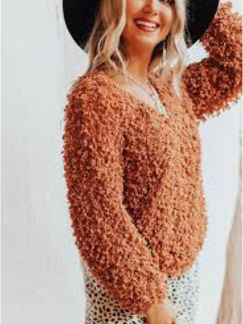 mine Rust Orange Textured Cozy Sweater